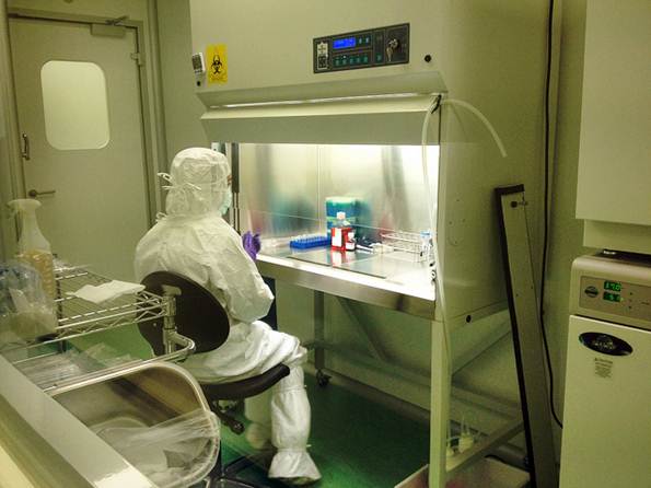 Profissional atuando em um laboratório padrão. Foto Flickr @Csandcom Profissional atuando em um laboratório padrão