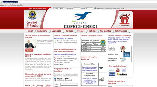 Página do Site do CRECI do Estado de Minas Gerais